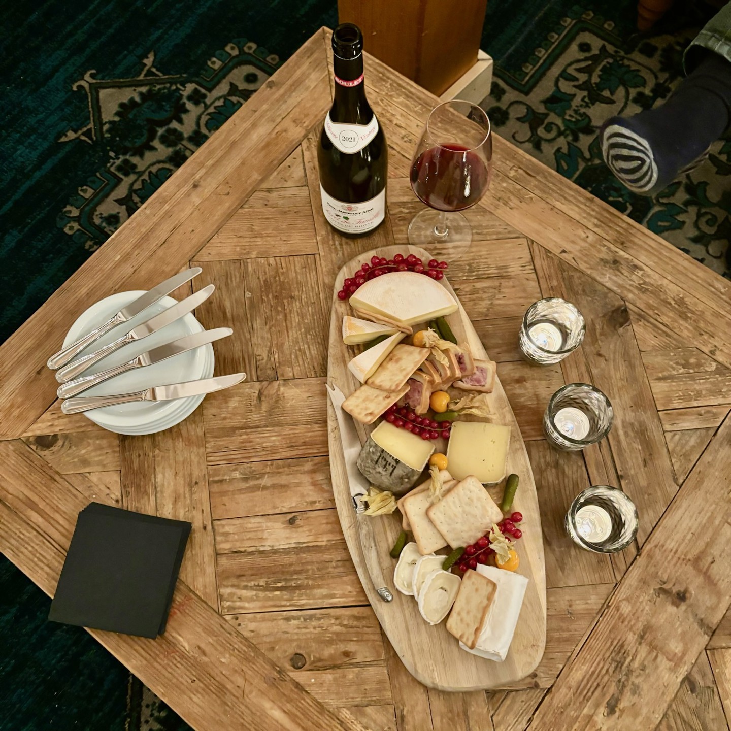 Cheese board and our red wine selection